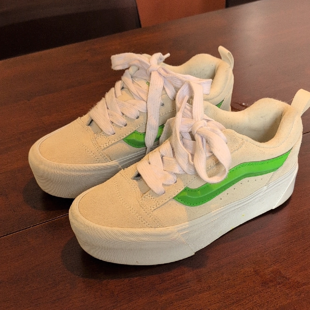 Vans Cream and Green Sneakers